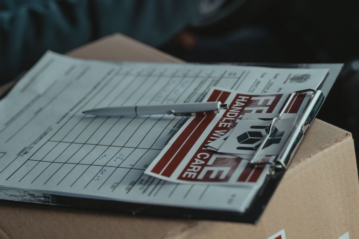 Carnet de bord avec stylo et étiquette fragile sur une table Carnet de bord avec stylo et étiquette fragile sur une table